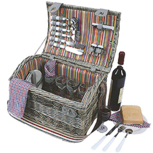 Изображение Корзина для пикника плетеная с крышкой на 4 персоны, с набором посуды