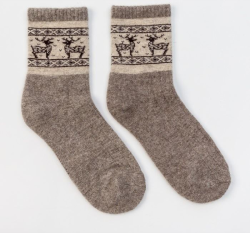 Носки новогодние мужские шерстяные Organic с оленями, цвет серый