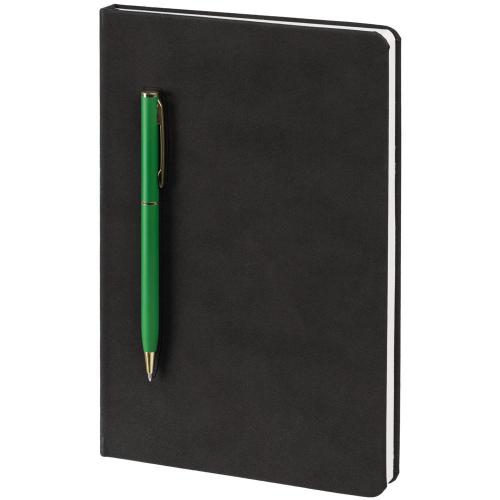Изображение Блокнот Magnet Gold с ручкой, черно-зеленый