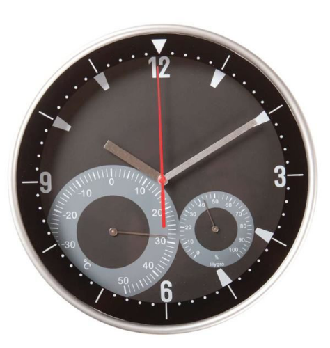 Изображение Часы настенные с термометром и гигрометром черные