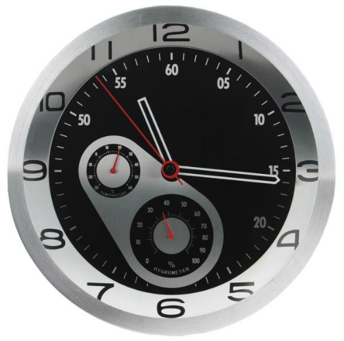 Изображение Часы настенные с термометром и гигрометром серебристые