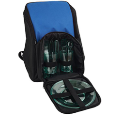 Рюкзак для пикника с термоизоляцией и набором посуды на 2 персоны, синий
