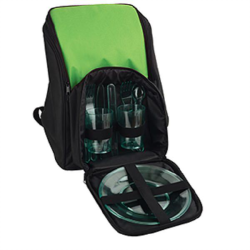 Рюкзак для пикника с термоизоляцией и набором посуды на 2 персоны, зеленый