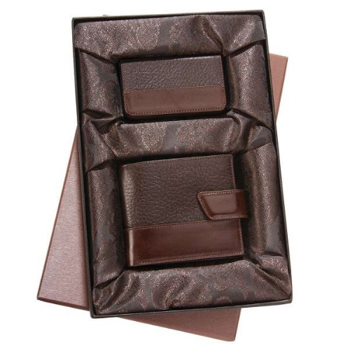 Изображение Набор Alvaro: кожаное портмоне и футляр для визиток, коричневый