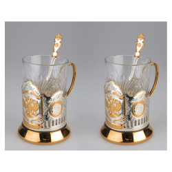 Подарочный набор: 2 стакана с подстаканниками Герб России