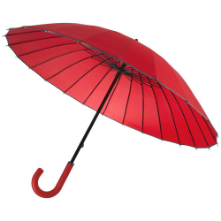 Зонт трость женский Ella, с кожаной ручкой, красный с серым