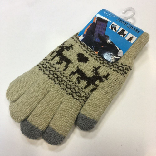 Изображение Сенсорные перчатки с оленями, бежевый
