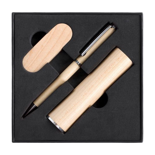 Изображение Набор Wood: аккумулятор, ручка и флешка на 8 Гб