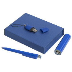 Набор Bond: аккумулятор, ручка и флешка, синий