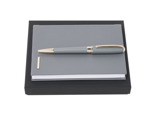 Изображение Подарочный набор Hugo Boss: блокнот А6, ручка шариковая, серо-золотистый
