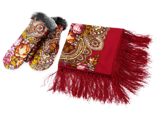 Изображение Подарочный набор: Павлопосадский платок, рукавицы