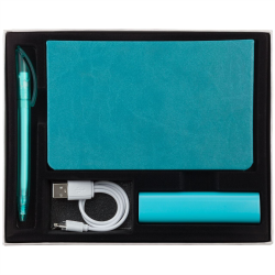 Подарочный набор Plus: аккумулятор, ежедневник, ручка - бирюзовый
