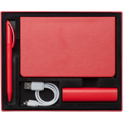 Подарочный набор Plus: аккумулятор для телефона, ежедневник, ручка, красный