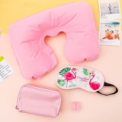 Изображение Набор дорожный Розовые сны: подушка, маска для сна, беруши