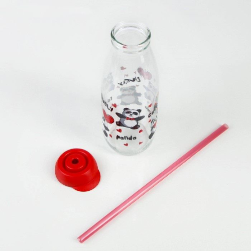 Изображение Бутылка с трубочкой для воды Панда