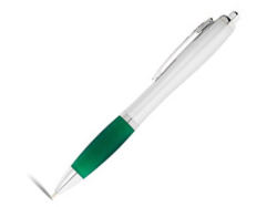 Ручка пластиковая шариковая Nash серебристая с зеленым грипом