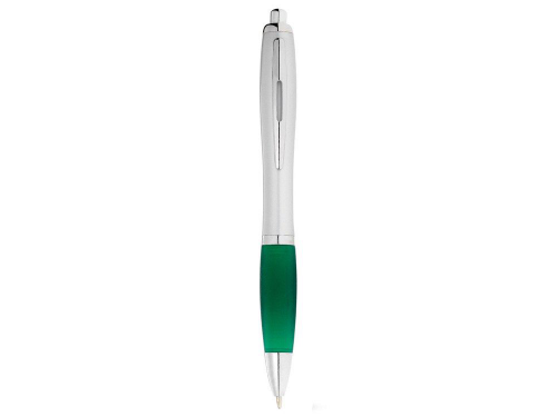 Изображение Ручка пластиковая шариковая Nash серебристая с зеленым грипом