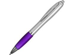 Ручка пластиковая шариковая Nash серебристая с фиолетовым грипом