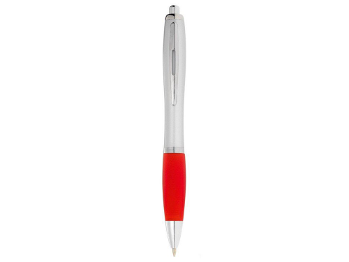 Изображение Ручка пластиковая шариковая прорезиненным грипом Nash серебристая, чернила черные