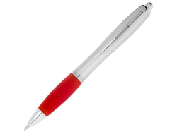 Ручка шариковая Nash серебристая, синие чернила, красный грип