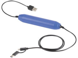 Портативное зарядное устройство, 2000 mAh/кабель 3 в 1 ярко-синее