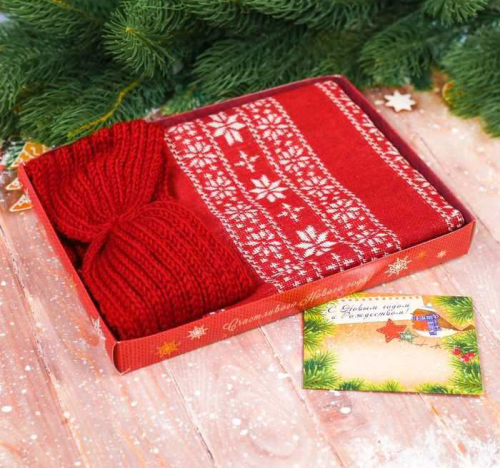 Изображение Подарочный набор: теплый шарф и повязка с конвертом "Тепла и уюта в новом году!"