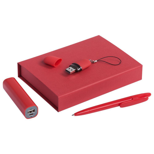 Изображение Набор Bond: аккумулятор, флешка и ручка, красный