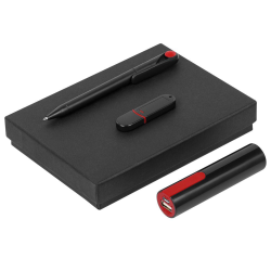 Набор Do It Black: ручка, аккумулятор и флешка, черно-красный