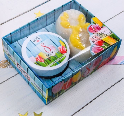 Изображение Женский подарочный набор "С 8 Марта" ягодный чизкейк скраб для тела и фигурное мыло