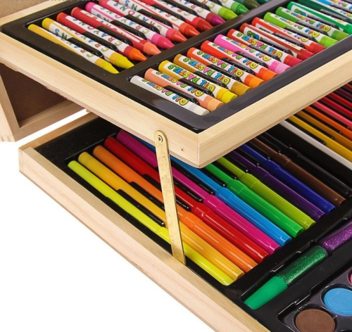 Изображение Набор для рисования в деревянной коробке, складной, 106 предметов