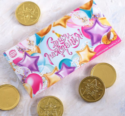 Шоколадные монеты в конверте для денег "С днем рождения", шары, 5 шт.