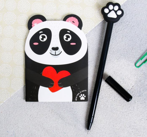 Изображение Набор "Для поднятия настроения" панда, блокнотик, ручка, блок с липким краем