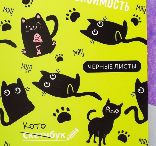 Изображение Скетчбук с чёрными листами "Котозависимость", А5 40 листов