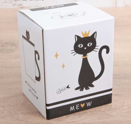 Изображение Кружка 300 мл "Мяу котик", с керамической крышкой и ложкой