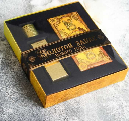 Изображение Набор «Золотой запас»: шоколад 85 г, шоколадные слитки 6 шт., шоколадные монеты 10 шт.