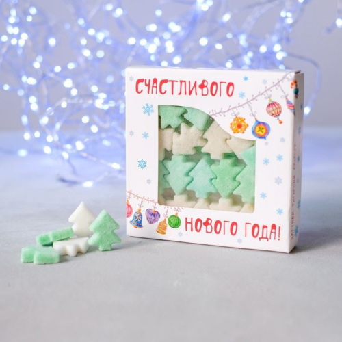 Изображение Фигурный сахар Ёлочки зелено-белый микс, Счастливого нового года!