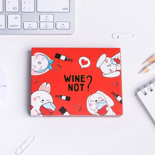 Изображение Блок бумаги для записей Wine not?, зайка с винишком