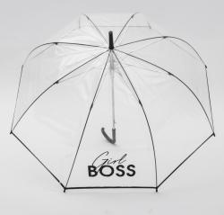 Прозрачный зонт трость "Girl boss"