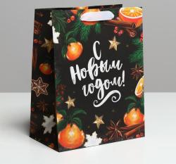 Пакет крафтовый «Новогодние мандарины», MS 18*23*10 см