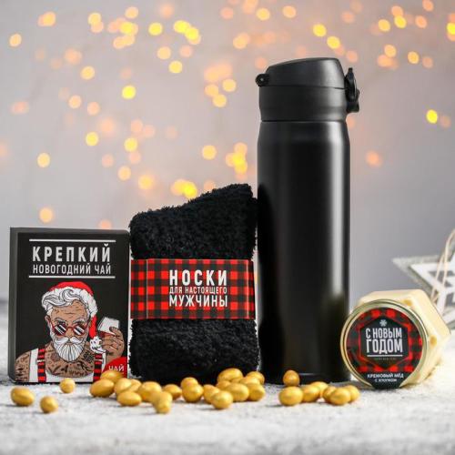 Изображение Подарочный набор С Новым годом: чай, крем-мед, носки, термос, арахис в глазури