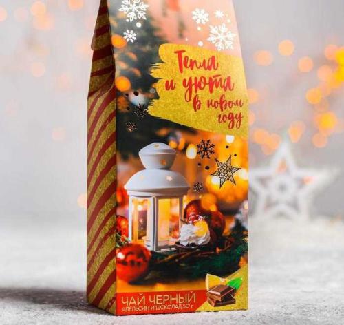 Изображение Набор в коробке «С Новым годом»: шоколадные конфеты, печенье брауни, чай чёрный календарь
