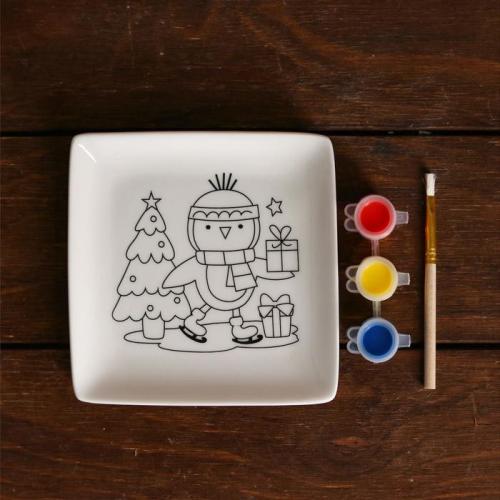 Изображение Набор тарелка под раскраску Пингвин с подарками