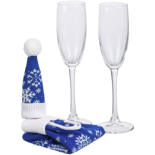 Изображение Набор Snowbound синий: бокалы для шампанского и чехол на бутылку