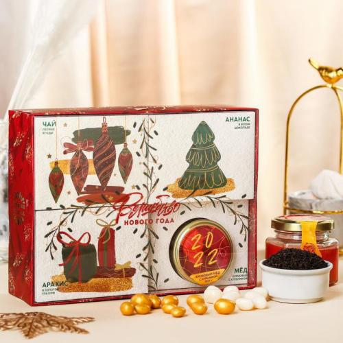 Изображение Новогодний набор Волшебство нового года: чай, арахис, ананас в шоколаде и крем-мед