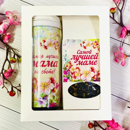 Изображение Подарочный набор Самая лучшая мама (цветы): чай и термостакан