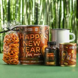 Подарочный набор Happy New Year: чай чёрный с имбирём, кружка, арахис солёный, крекеры
