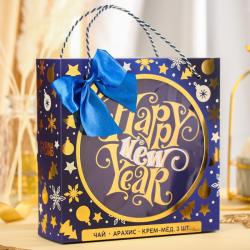 Подарочный набор Happy New Year: чай, арахис, крем-мед