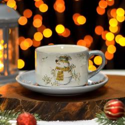 Чайная пара Доляна «Рождественский снеговик»