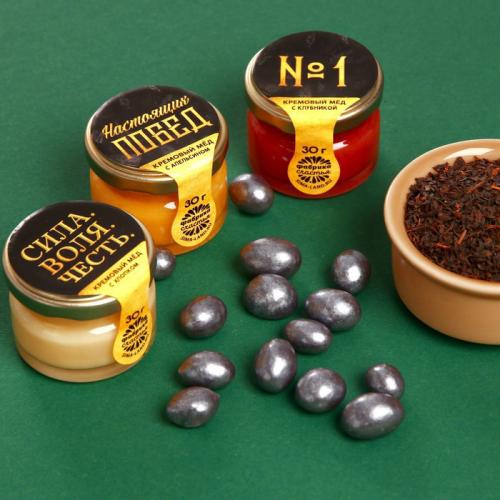 Изображение Набор MAN RULES: крем-мед 30 г. х 3 шт., чай чёрный 20 г., орехи в шоколаде 100 г.