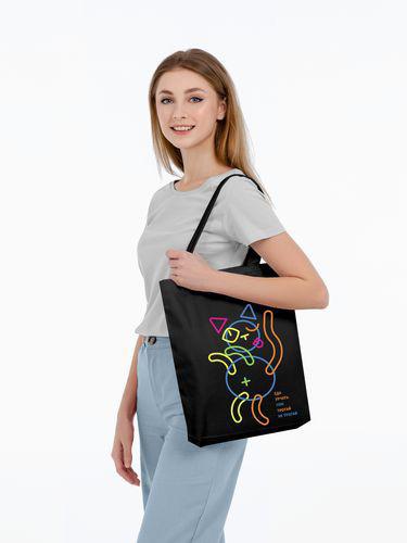 Изображение Холщовая сумка с термонаклейками «Собери кота», черная